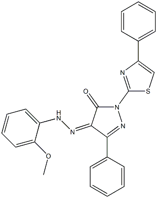 3-phenyl-1-(4-phenyl-1,3-thiazol-2-yl)-1H-pyrazole-4,5-dione 4-[N-(2-methoxyphenyl)hydrazone] Struktur