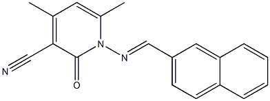 4,6-dimethyl-1-{[(E)-2-naphthylmethylidene]amino}-2-oxo-1,2-dihydro-3-pyridinecarbonitrile Struktur