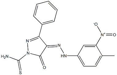 4-[(Z)-2-(4-methyl-3-nitrophenyl)hydrazono]-5-oxo-3-phenyl-1H-pyrazole-1(5H)-carbothioamide Struktur