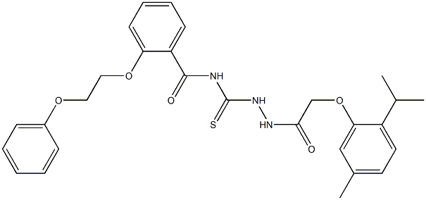 N-({2-[2-(2-isopropyl-5-methylphenoxy)acetyl]hydrazino}carbothioyl)-2-(2-phenoxyethoxy)benzamide Struktur