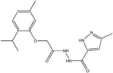 N'-[2-(2-isopropyl-5-methylphenoxy)acetyl]-3-methyl-1H-pyrazole-5-carbohydrazide Struktur