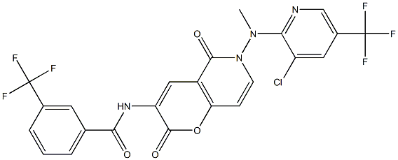 N-{6-[[3-chloro-5-(trifluoromethyl)-2-pyridinyl](methyl)amino]-2,5-dioxo-5,6-dihydro-2H-pyrano[3,2-c]pyridin-3-yl}-3-(trifluoromethyl)benzenecarboxamide Struktur