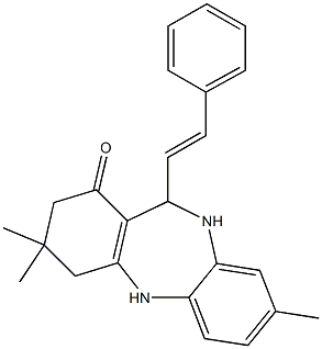 3,3,8-trimethyl-11-[(E)-2-phenylethenyl]-2,3,4,5,10,11-hexahydro-1H-dibenzo[b,e][1,4]diazepin-1-one Struktur