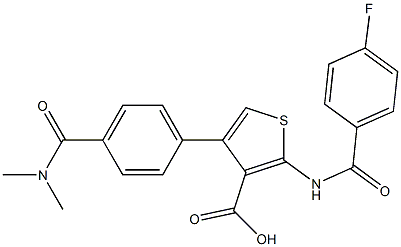 4-(4-Dimethylcarbamoyl-phenyl)-2-(4-fluoro-benzoylamino)-thiophene-3-carboxylic acid Struktur