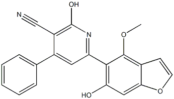 4-Methoxy-5-(4-phenyl-5-cyano-6-hydroxy-2-pyridinyl)benzofuran-6-ol Struktur