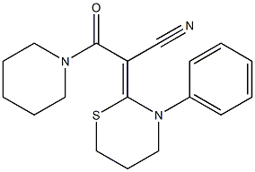 2-[(Piperidinocarbonyl)(cyano)methylene]-3-phenyl-3,4,5,6-tetrahydro-2H-1,3-thiazine Struktur