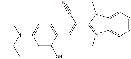 2-[1-Cyano-2-(4-diethylamino-2-hydroxyphenyl)ethenyl]-1,3-dimethyl-1H-benzimidazol-3-ium Struktur