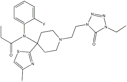 N-(2-Fluorophenyl)-N-[1-[2-[(4-ethyl-5-oxo-1,4-dihydro-5H-tetrazol)-1-yl]ethyl]-4-(4-methylthiazol-2-yl)piperidin-4-yl]propanamide Struktur