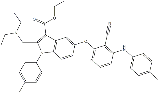 1-(4-Methylphenyl)-2-[(diethylamino)methyl]-5-[3-cyano-4-[(4-methylphenyl)amino]pyridin-2-yloxy]-1H-indole-3-carboxylic acid ethyl ester Struktur