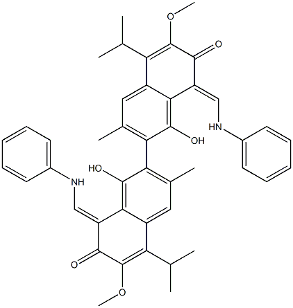 1,1'-Dihydroxy-3,3'-dimethyl-5,5'-diisopropyl-6,6'-dimethoxy-8,8'-bis[(phenylamino)methylene][2,2'-binaphthalene]-7,7'(8H,8'H)-dione Struktur