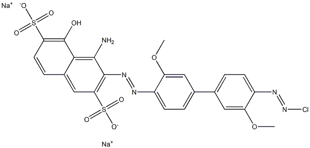 4-Amino-3-[[4'-(chloroazo)-3,3'-dimethoxy-1,1'-biphenyl-4-yl]azo]-5-hydroxy-2,6-naphthalenedisulfonic acid disodium salt Struktur