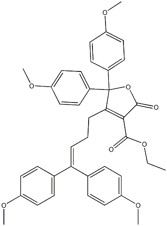 5,5-Bis(4-methoxyphenyl)-2-oxo-2,5-dihydro-4-[4,4-bis(4-methoxyphenyl)-3-butenyl]furan-3-carboxylic acid ethyl ester Struktur