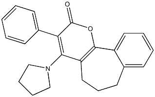 3-Phenyl-4-(1-pyrrolidinyl)-6,7-dihydrobenzo[6,7]cyclohepta[1,2-b]pyran-2(5H)-one Struktur