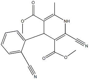 4-(2-Cyanophenyl)-2-cyano-6-methyl-1,4-dihydropyridine-3,5-dicarboxylic acid dimethyl ester Struktur