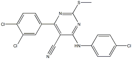 2-(Methylthio)-4-[(4-chlorophenyl)amino]-6-(3,4-dichlorophenyl)pyrimidine-5-carbonitrile Struktur