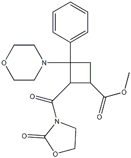 2-[(2-Oxooxazolidin-3-yl)carbonyl]-3-phenyl-3-morpholinocyclobutane-1-carboxylic acid methyl ester Struktur