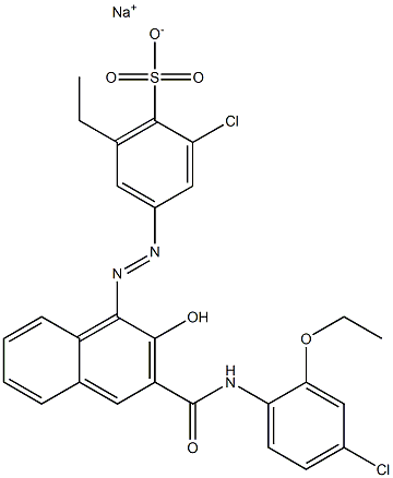 2-Chloro-6-ethyl-4-[[3-[[(4-chloro-2-ethoxyphenyl)amino]carbonyl]-2-hydroxy-1-naphtyl]azo]benzenesulfonic acid sodium salt Struktur