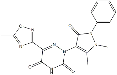 1-[(2,5-Dihydro-2,3-dimethyl-5-oxo-1-phenyl-1H-pyrazol)-4-yl]-5-(5-methyl-1,2,4-oxadiazol-3-yl)-6-azauracil Struktur