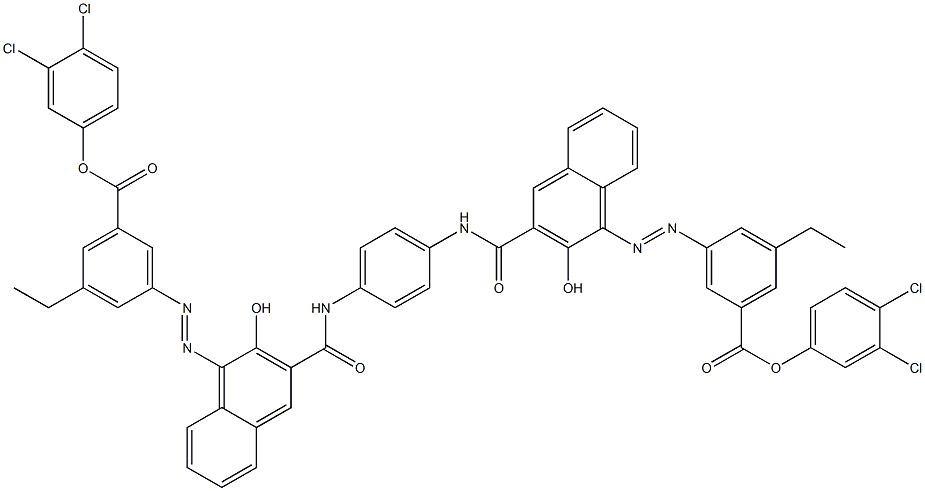 1,4-Bis[1-[[3-ethyl-5-(3,4-dichlorophenoxycarbonyl)phenyl]azo]-2-hydroxy-3-naphthoylamino]benzene Struktur