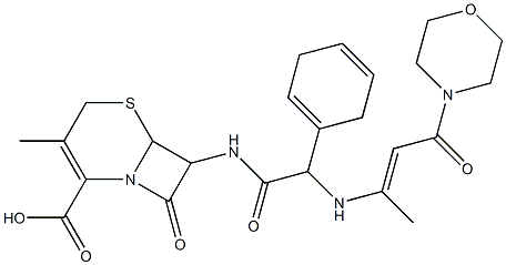 3-Methyl-7-[2-(1-methyl-3-morpholino-3-oxo-1-propenylamino)-2-(1,4-cyclohexadienyl)acetylamino]-8-oxo-5-thia-1-azabicyclo[4.2.0]oct-2-ene-2-carboxylic acid Struktur