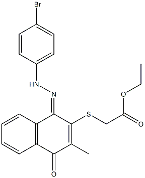 [[[1,4-Dihydro-1-[[[4-bromophenyl]amino]imino]-3-methyl-4-oxonaphthalen]-2-yl]thio]acetic acid ethyl ester Struktur