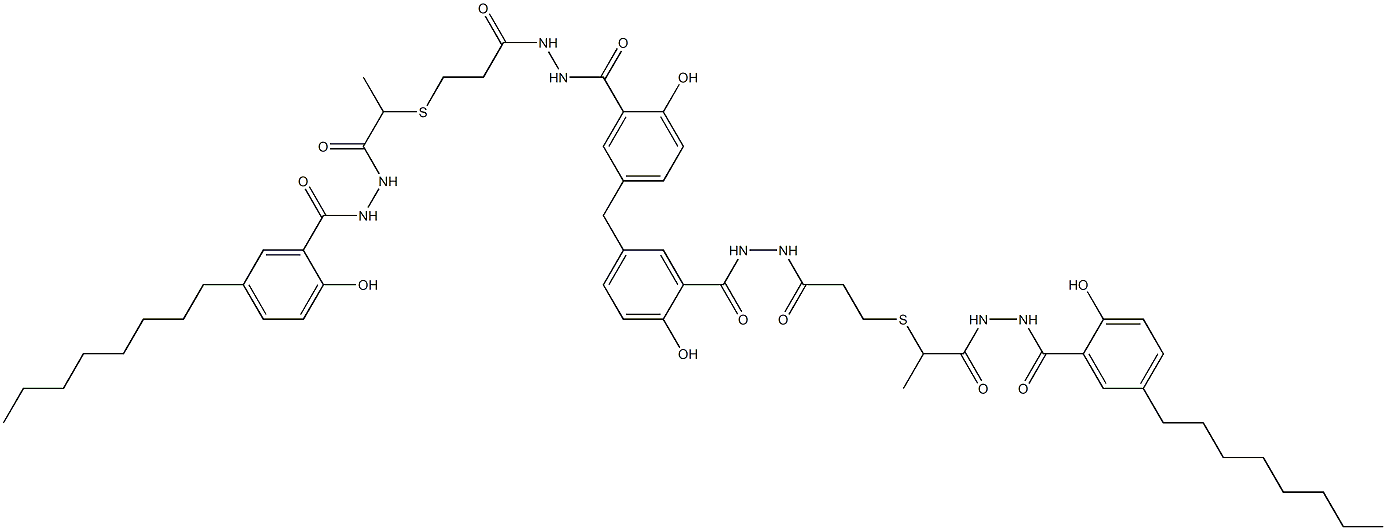 5,5'-Methylenebis[N'-[3-[[1-[[N'-(5-octylsalicyloyl)hydrazino]carbonyl]ethyl]thio]propionyl]salicylic hydrazide] Struktur