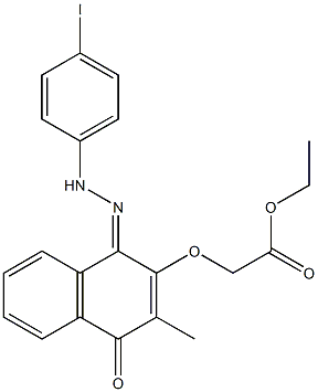 [[[1,4-Dihydro-1-[[[4-iodophenyl]amino]imino]-3-methyl-4-oxonaphthalen]-2-yl]oxy]acetic acid ethyl ester Struktur