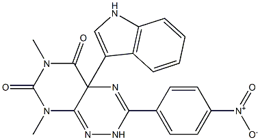 6,8-Dimethyl-2,4a-dihydro-3-(4-nitrophenyl)-4a-(1H-indol-3-yl)pyrimido[5,4-e]-1,2,4-triazine-5,7(6H,8H)-dione Struktur