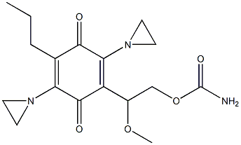 3-Propyl-6-[1-methoxy-2-(carbamoyloxy)ethyl]-2,5-di(1-aziridinyl)-p-benzoquinone Struktur