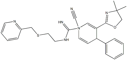 N1-[2-[(2-Pyridylmethyl)thio]ethyl]-N2-cyano-4-phenyl-3-(4,4-dimethyl-2-oxazolin-2-yl)-1,4-dihydropyridine-1-carboxamidine Struktur