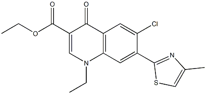 1,4-Dihydro-1-ethyl-4-oxo-6-chloro-7-(4-methylthiazol-2-yl)quinoline-3-carboxylic acid ethyl ester Struktur