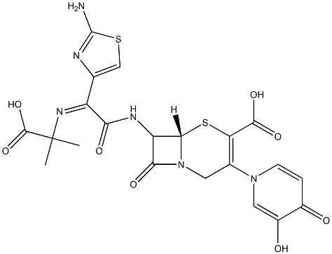 7-[(Z)-2-(2-Aminothiazol-4-yl)-2-[(1-methyl-1-carboxyethyl)imino]acetylamino]-3-[(3-hydroxy-1,4-dihydro-4-oxopyridin)-1-yl]cepham-3-ene-4-carboxylic acid Struktur