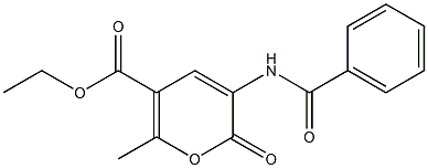 2-Methyl-5-(benzoylamino)-6-oxo-6H-pyran-3-carboxylic acid ethyl ester Struktur