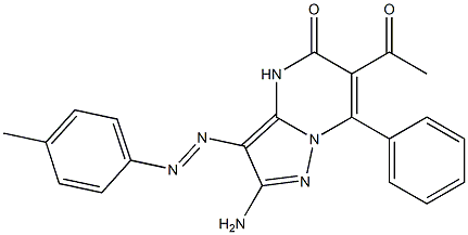 2-Amino-3-(4-methylphenylazo)-6-acetyl-7-phenylpyrazolo[1,5-a]pyrimidin-5(4H)-one Struktur