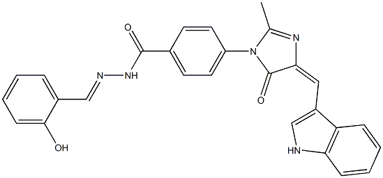 4-[[4,5-Dihydro-4-[(1H-indol-3-yl)methylene]-2-methyl-5-oxo-1H-imidazol]-1-yl]-N'-(2-hydroxybenzylidene)benzhydrazide Struktur