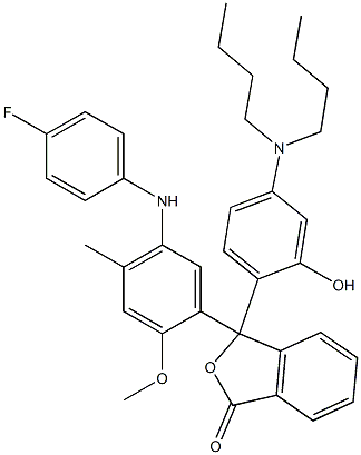 3-[4-(Dibutylamino)-2-hydroxyphenyl]-3-[5-(4-fluoroanilino)-2-methoxy-4-methylphenyl]phthalide Struktur