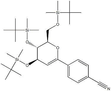 (4R,5R,6R)-5,6-Dihydro-2-(4-cyanophenyl)-4,5-bis(tert-butyldimethylsilyloxy)-6-(tert-butyldimethylsilyloxymethyl)-4H-pyran Struktur