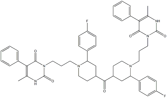 4-Fluorophenyl[1-[3-[(2,6-dioxo-5-phenyl-4-methyl-1,2,3,6-tetrahydropyrimidin)-1-yl]propyl]piperidin-4-yl] ketone Struktur