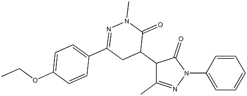 4,5-Dihydro-6-(4-ethoxyphenyl)-4-[(4,5-dihydro-5-oxo-3-methyl-1-phenyl-1H-pyrazol)-4-yl]-2-methylpyridazin-3(2H)-one Struktur