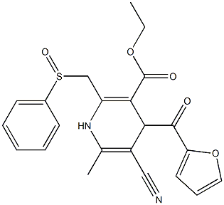 5-Cyano-1,4-dihydro-6-methyl-2-[phenylsulfinylmethyl]-4-(2-furanylcarbonyl)pyridine-3-carboxylic acid ethyl ester Struktur