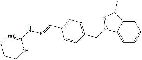 1-Methyl-3-[4-[2-[[(3,4,5,6-tetrahydropyrimidin)-1-ium]-2-yl]hydrazonomethyl]benzyl]-1H-benzimidazol-3-ium Struktur