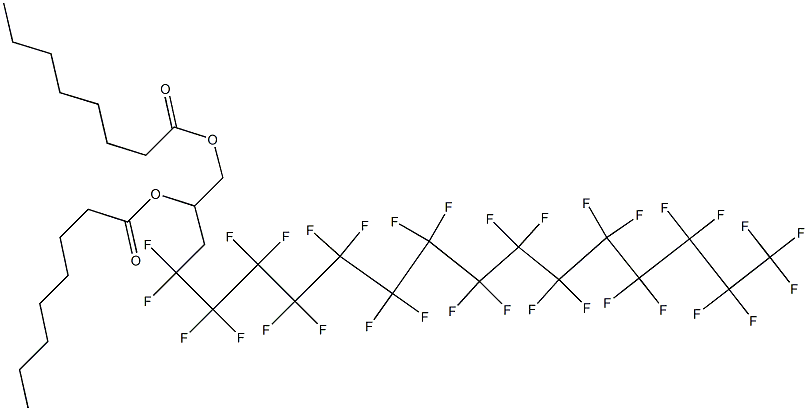 Dioctanoic acid 4,4,5,5,6,6,7,7,8,8,9,9,10,10,11,11,12,12,13,13,14,14,15,15,16,16,17,17,18,18,18-hentriacontafluoro-1,2-octadecanediyl ester Struktur