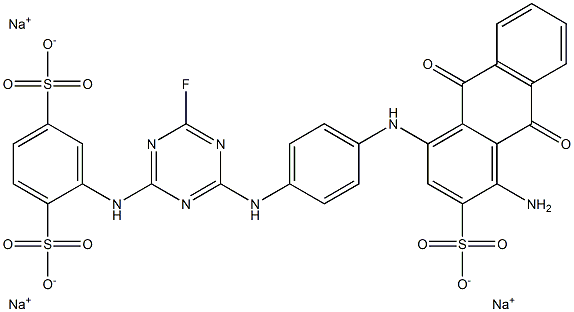 1-Amino-9,10-dihydro-9,10-dioxo-4-[4-[4-(2,5-disulfoanilino)-6-fluoro-1,3,5-triazin-2-ylamino]anilino]anthracene-2-sulfonic acid trisodium salt Struktur