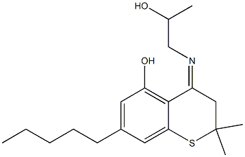 3,4-Dihydro-5-hydroxy-4-[2-hydroxypropylimino]-2,2-dimethyl-7-pentyl-2H-1-benzothiopyran Struktur