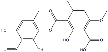 3-[(3-Formyl-2,4-dihydroxy-6-methylphenoxy)carbonyl]-2-hydroxy-6-methoxy-4-methylbenzoic acid Struktur