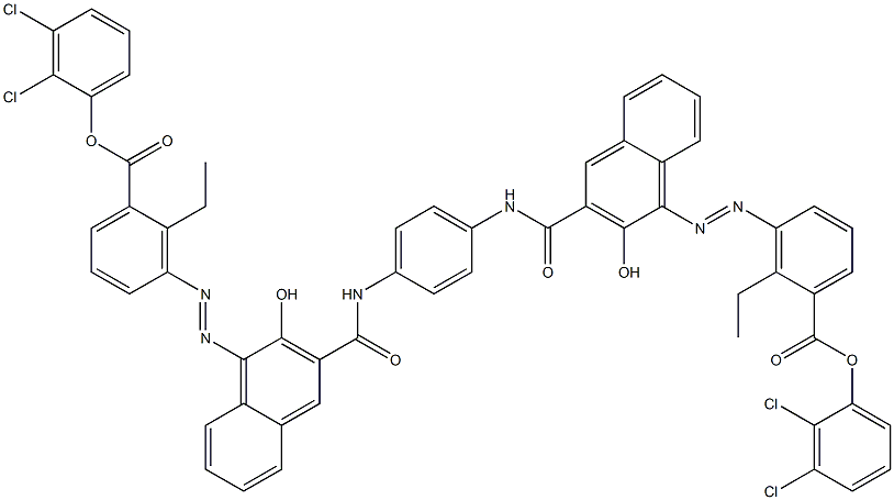 1,4-Bis[1-[[6-ethyl-5-(2,3-dichlorophenoxycarbonyl)phenyl]azo]-2-hydroxy-3-naphthoylamino]benzene Struktur