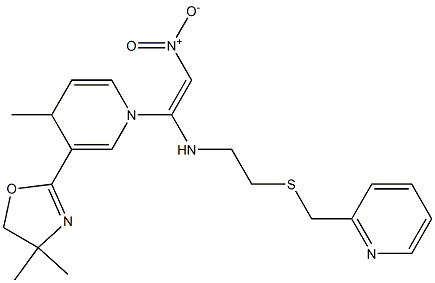 N-[2-Nitro-1-[[4-methyl-3-(4,4-dimethyl-2-oxazolin-2-yl)-1,4-dihydropyridin]-1-yl]ethenyl]-2-[(2-pyridinylmethyl)thio]ethanamine Struktur