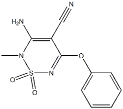 3-Amino-4-cyano-2-methyl-5-phenoxy-2H-1,2,6-thiadiazine 1,1-dioxide Struktur