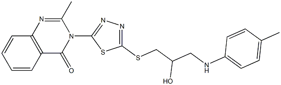 2-Methyl-3-[5-[[3-(4-methylanilino)-2-hydroxypropyl]thio]-1,3,4-thiadiazol-2-yl]quinazolin-4(3H)-one Struktur