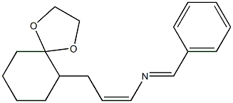 (Z)-N-[(E)-Benzylidene]-3-(1,4-dioxaspiro[4.5]decan-6-yl)-1-propen-1-amine Struktur